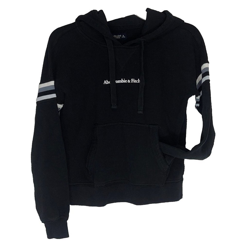 Abercrombie Fitch Hoodie Soft AF Fleece Mens Small Black Pullover Spellout